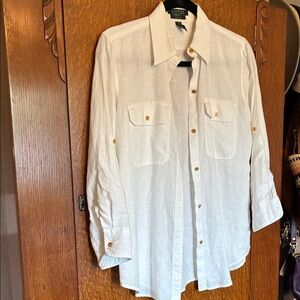 Lauren Ralph Lauren White 100% Linen Shirt - XS